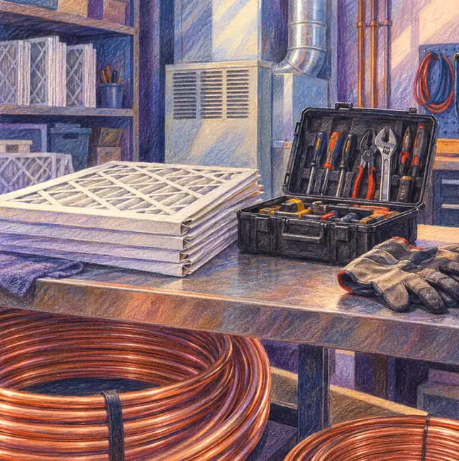 Illustration of hvac businesses equipment and workspace